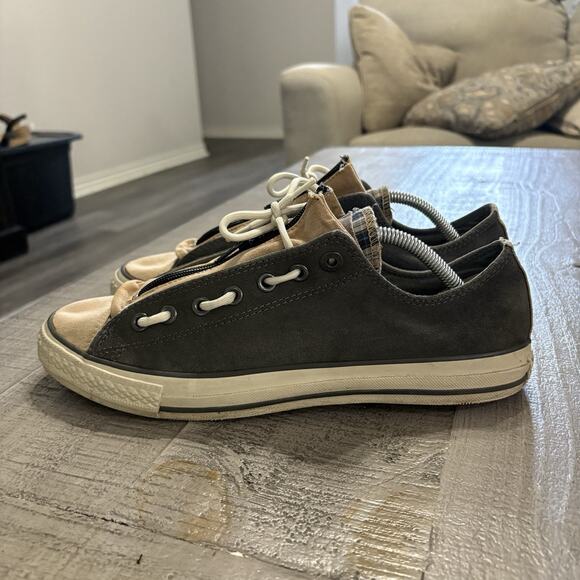 CONVERSE Low Top Shoes Zip Up Suede Gray Tan Mens US 10 Women's 12 - Picture 1 of 7